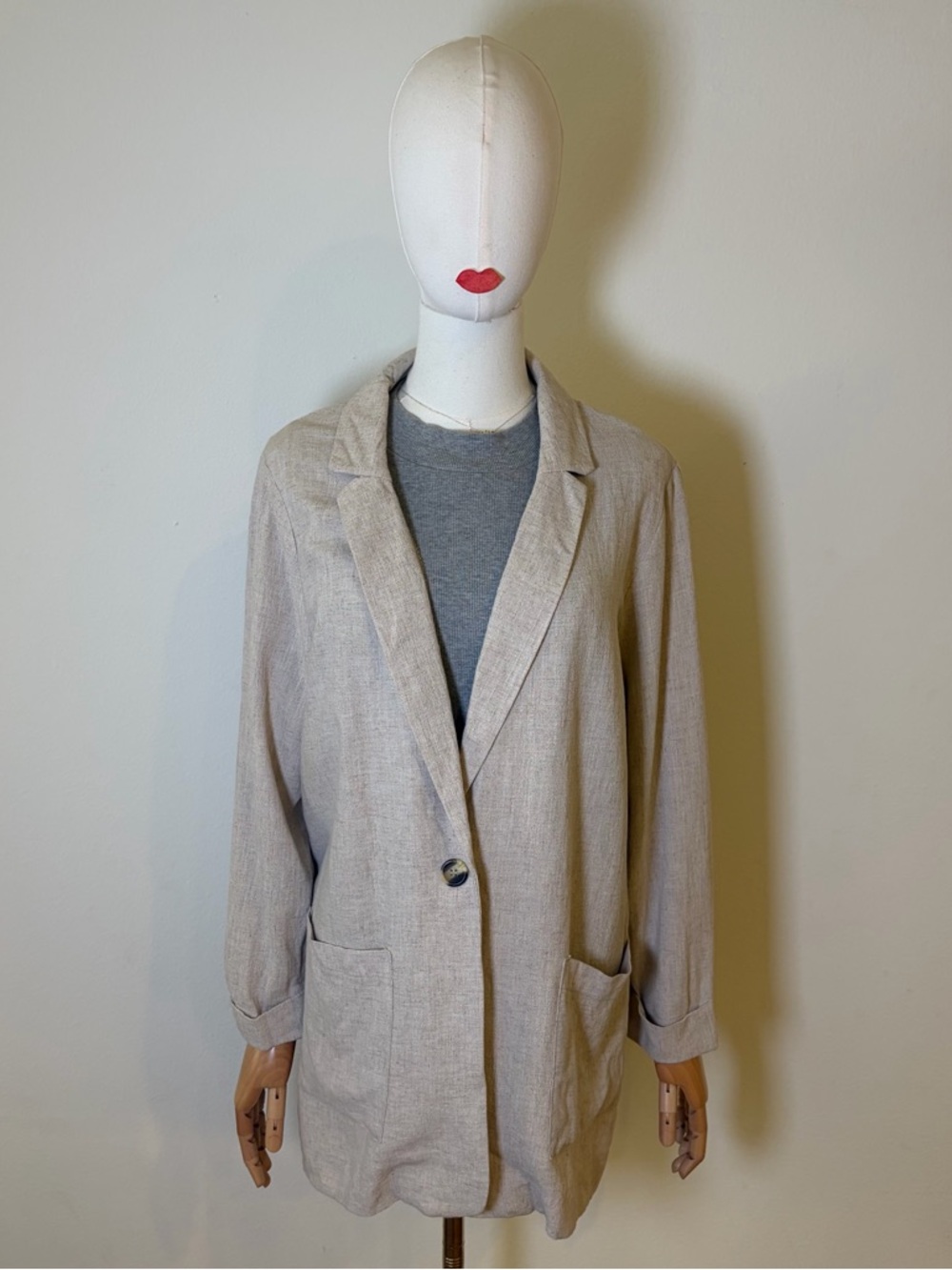 NWT New Look Linen Blend Single Button Blazer Jacket Beige Tan Size 10